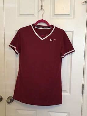 Nike Maroon V-Neck Athletic Shirt with White Accents
